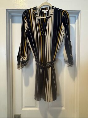 Striped Navy and Cream Belted Women's Dress